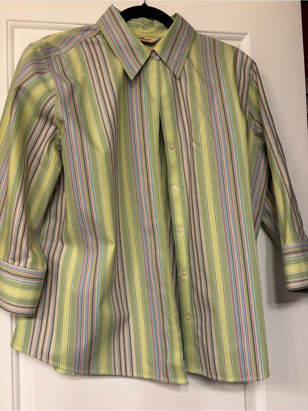 Eddie Bauer women’s Green Multi-Stripe Button-Up Shirt